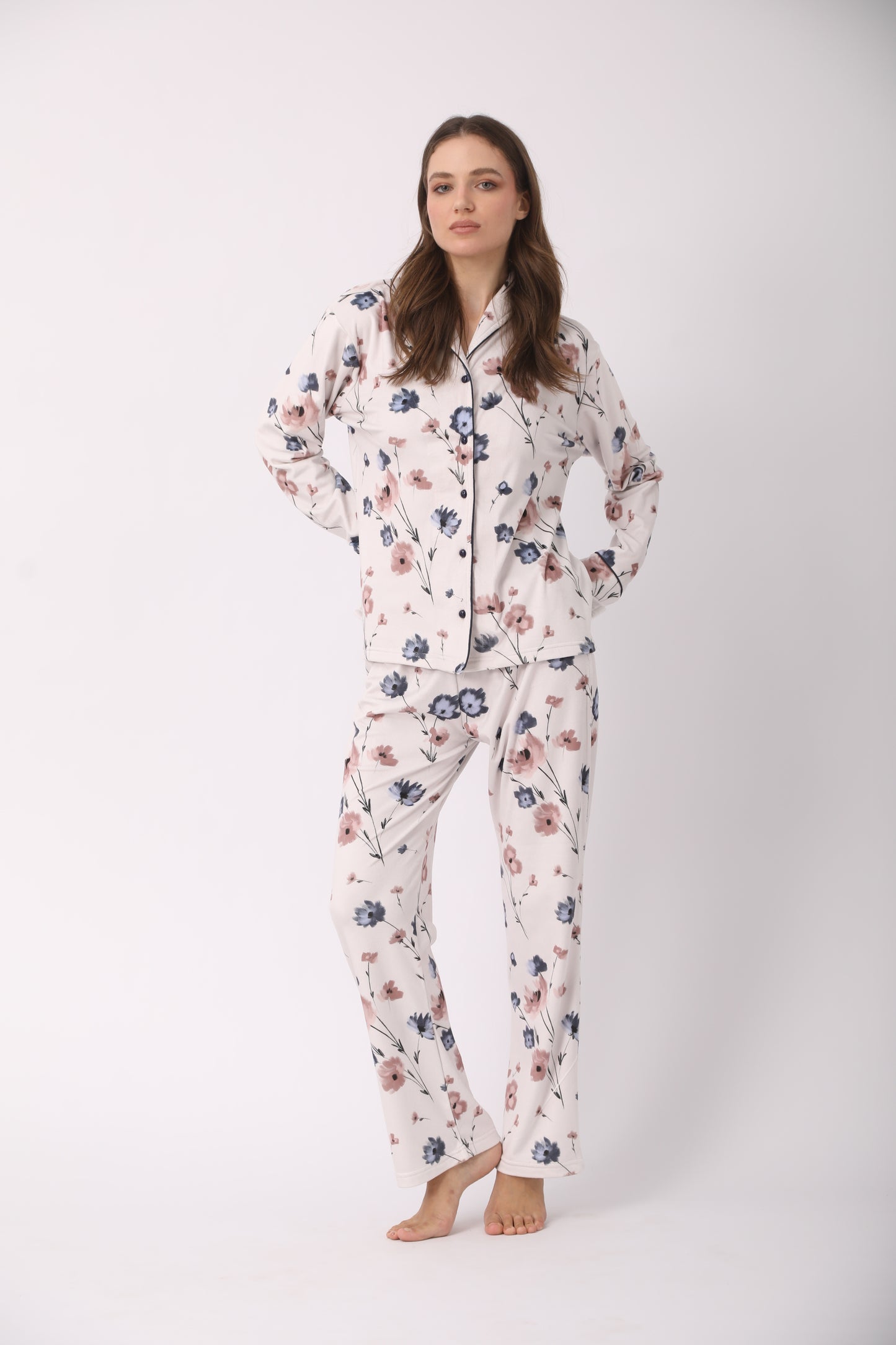 White Floral Print Pajamas