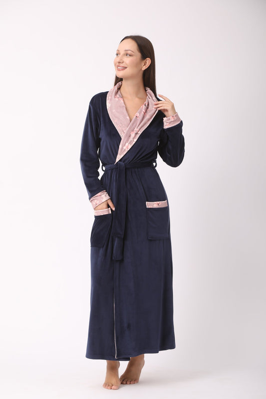 Full-Length Robe with Pink Floral Lining